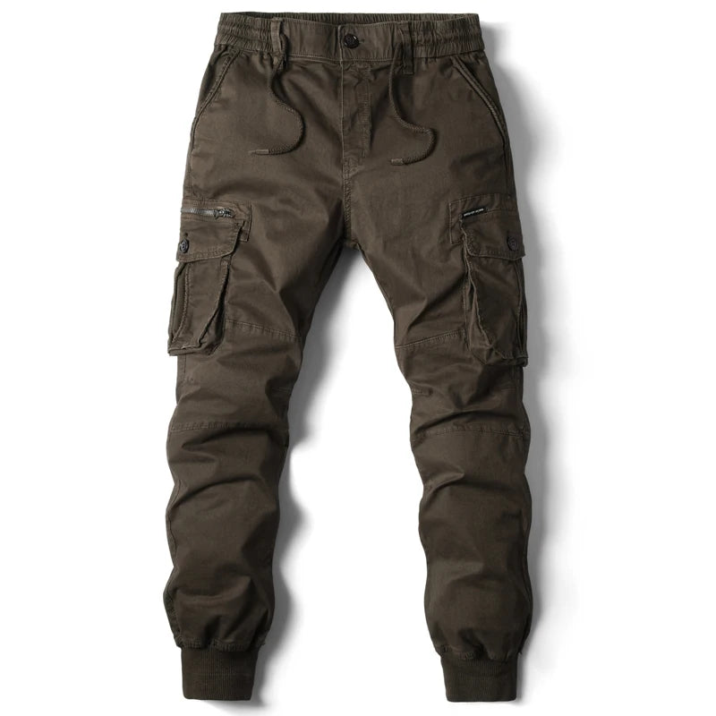 Spring Summer Men's Casual Fashion Work Pants Cuffed Multiple Pockets Slim Fit Youth Leisure Trousers Trendy Brand