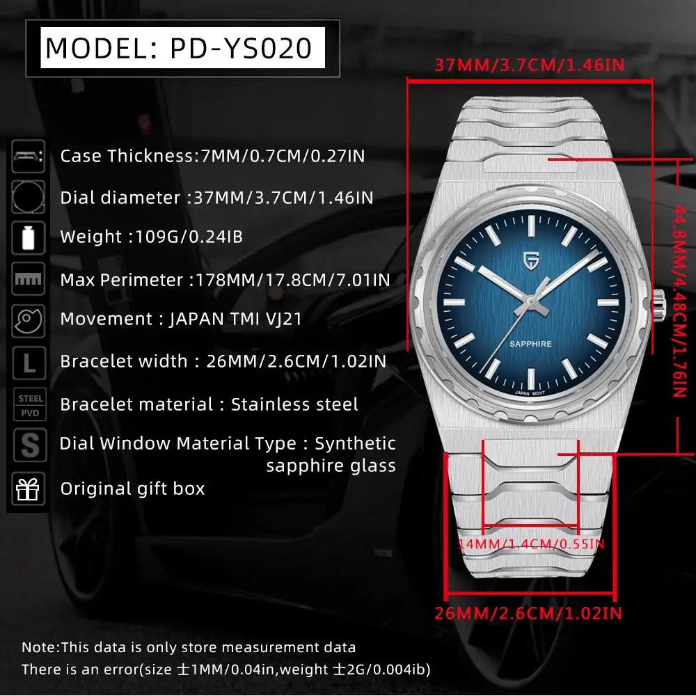 2025 V2 PAGANI DESIGN 222 men's Quartz Watch VJ21 37MM Sapphire Stainless steel Waterproof luminous Watches for men PDYS020
