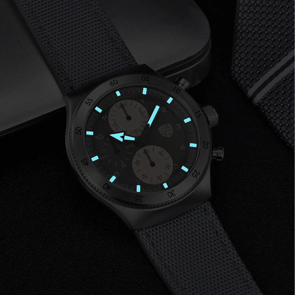 2026 new men's casual quartz watch top luxury sapphire TMI VD55 nylon men's chronograph waterproof sports men's watch luminous