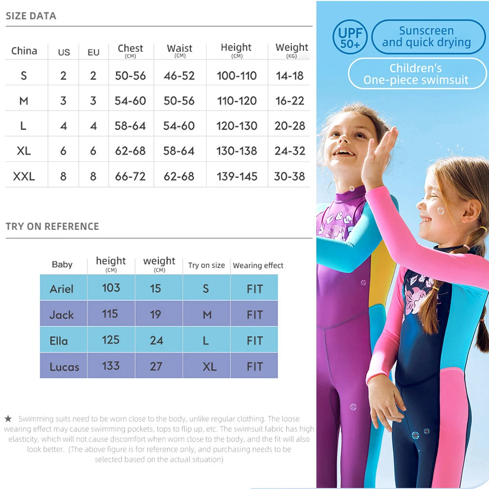 Children's Sunscreen Swimsuit Quick Drying Long Sleeved One Piece Sun Protection Diving Suit Floating Swimming Surfing Wetsuit