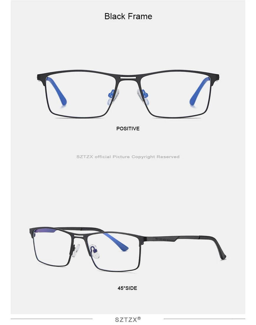 SZTZX Men Business Reading Glasses Anti Blue Light Myopia Prescription Eyeglasses Ultralight Photochromic Optical Sunglasses