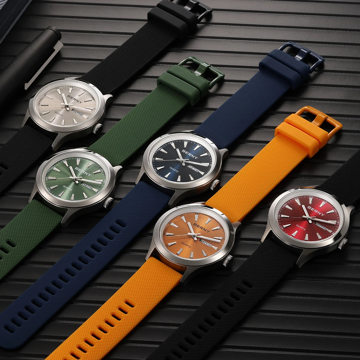 BERNY Watches for Men 40mm Luminous Elegance Dress Quartz Watch Calendar Week Luxury Waterproof Casual Business Men's Wristwatch