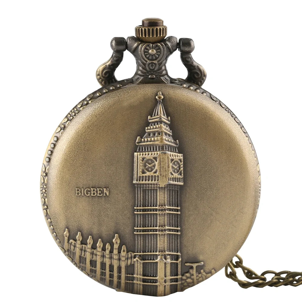 Vintage Bronze London Eye/Big Ben/Bridge Stone Men's And Women's Pocket Watch Necklace Famous Scenic Spot Series Gifts
