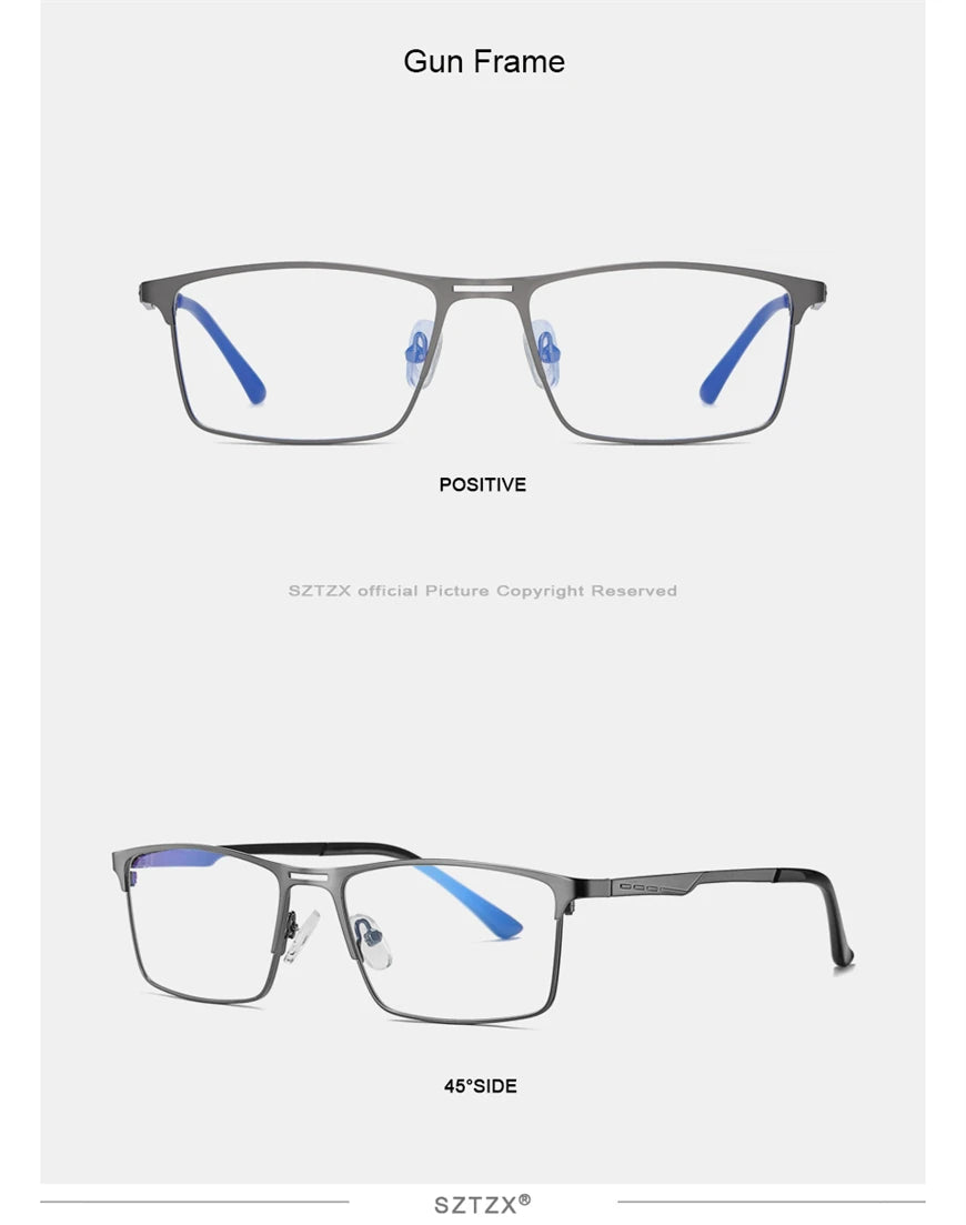 SZTZX Men Business Reading Glasses Anti Blue Light Myopia Prescription Eyeglasses Ultralight Photochromic Optical Sunglasses