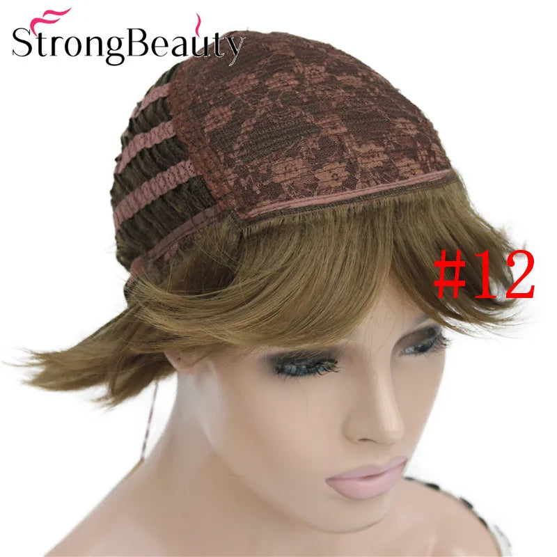 شعر مستعار StrongBeauty قصير ومستقيم من الألياف الصناعية الناعمة للسيدات متوفر بألوان عديدة