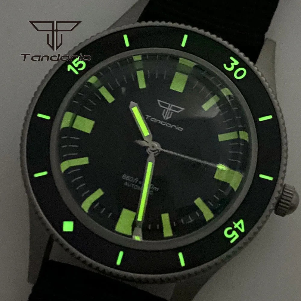 Tandorio Mechanical 40mm 50-Fathoms Style Men Watch Miyota8215/PT5000 Movt Domed Sapphire Glass Waterproof Wristwatch Luminous