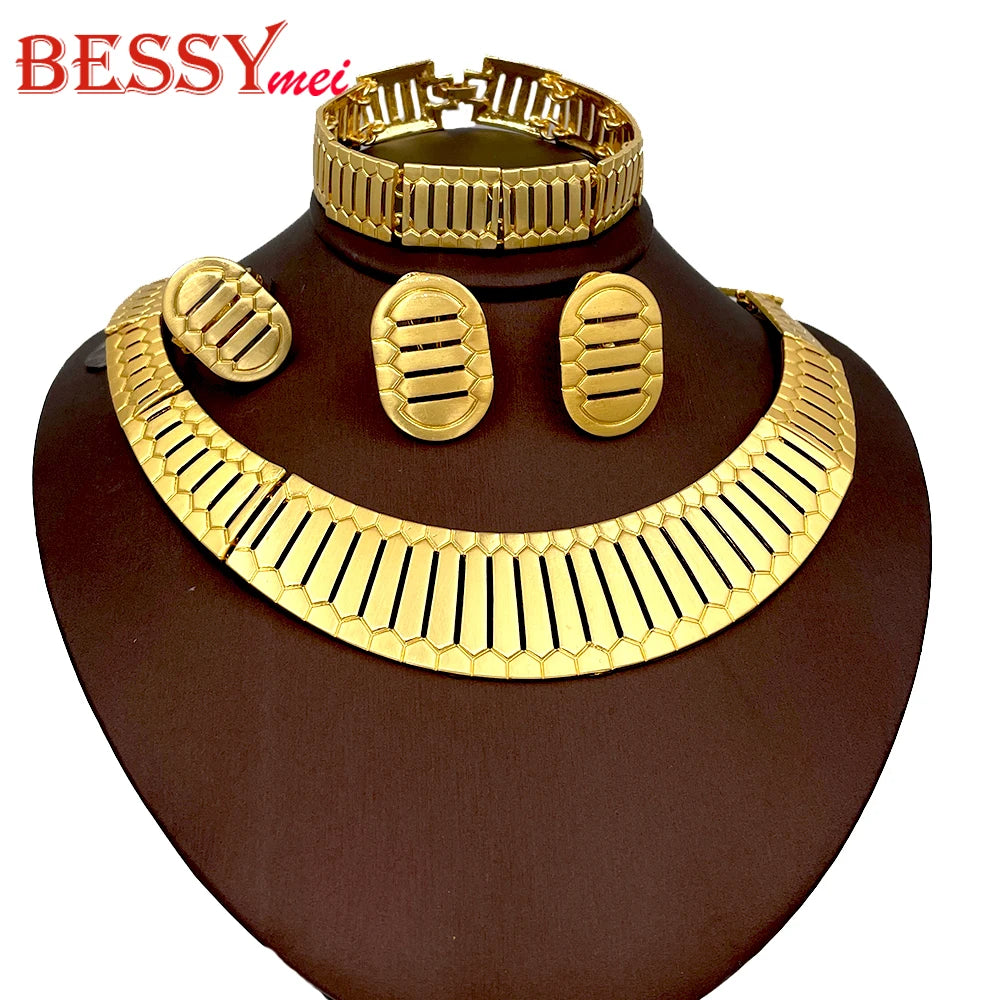 Dubai 18K Gold Plate Jewelry Set  Luxury High-end Necklace Earrings Bracelet And Ring Daily Wear Exquisite Accessory Gift
