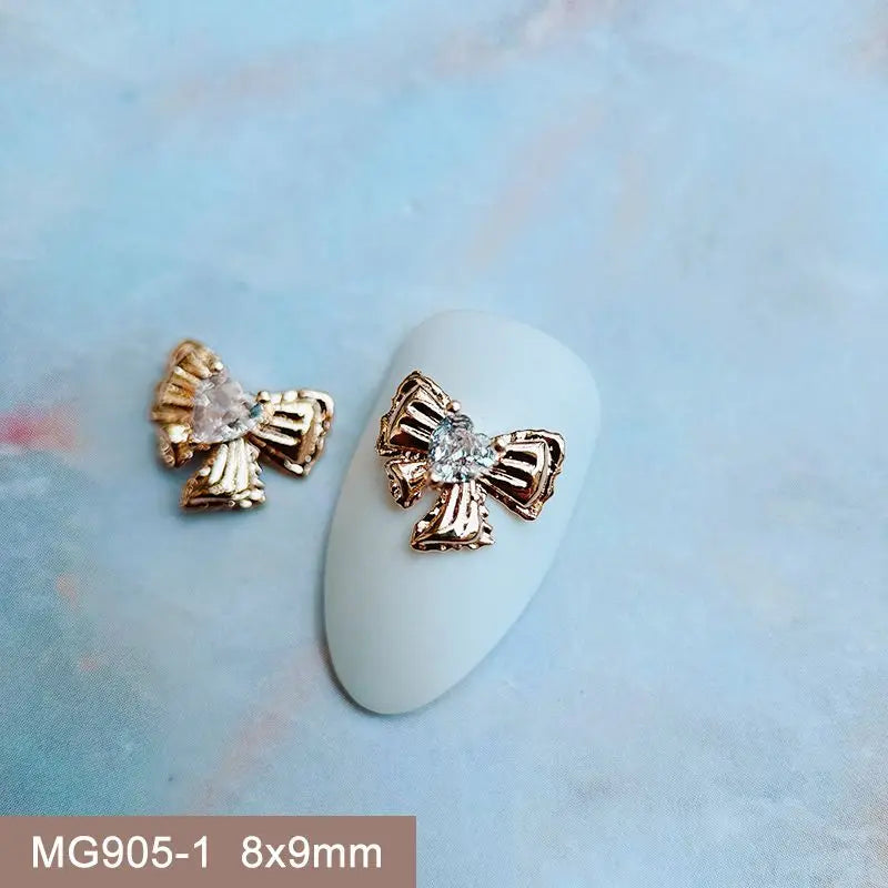 10pcs Summer Shell Starfish Cherry Zircon Crystals Metal Nails Jewelry Decorations Nail Art Accessories Charms Parts Supplies
