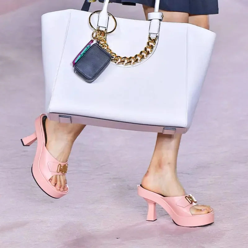 2022 Ladies Summer New Fashion Thick High Heel Platform Slippers Rhinestone High Heel Women's Shoes shoes woman heels