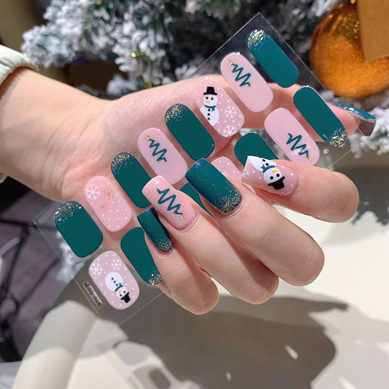 1pc DIY Baking-free Nail Stickers Long-Lasting Solid Color Fresh Flowers Christmas Autumn Nail Strips Patch Full Cover Decal