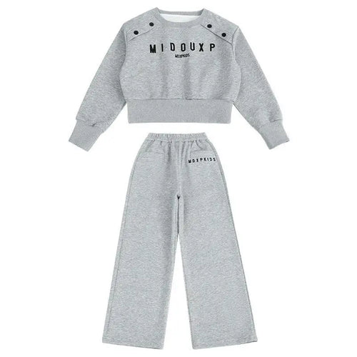 2025 teenager Gray girls Sport Suit winter spring Clothes Long Sleeve sweatshirt & wide leg Pant Casual 4 8 10 11 12 Years