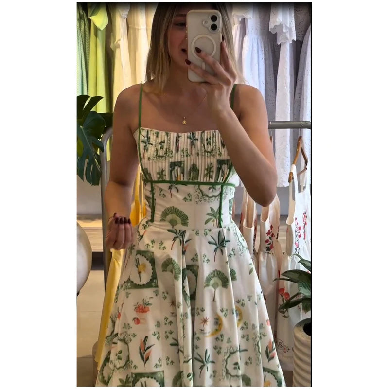 Women's Printed Sleeveless Halter Dress Waist-Closed A-Line Lady Elegant Dresses 2026 Spring Summer Fashion Female Vacation Robe