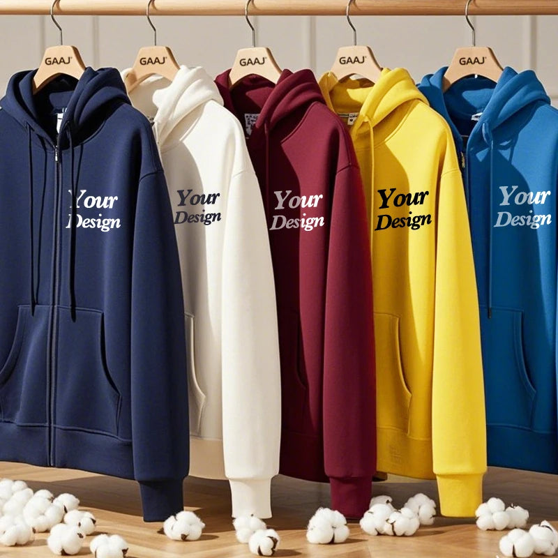 Top Quality Custom Cotton Zipper Hoodie Print Photo Text Brand Logo Men Womens Thick Fleece Autumn Winter Warm Sweatshirt 350gsm