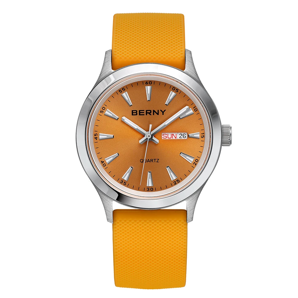 BERNY Watches for Men 40mm Luminous Elegance Dress Quartz Watch Calendar Week Luxury Waterproof Casual Business Men's Wristwatch