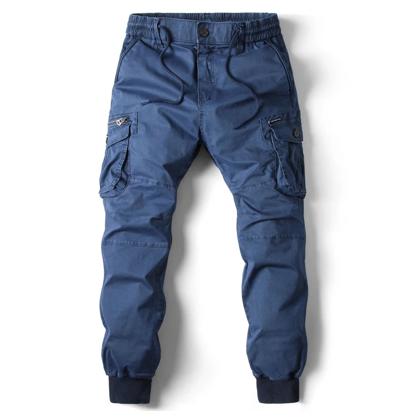 Spring Summer Men's Casual Fashion Work Pants Cuffed Multiple Pockets Slim Fit Youth Leisure Trousers Trendy Brand