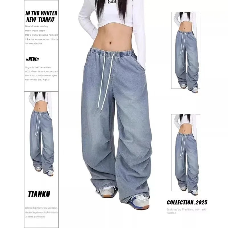 Street Dance Trendy Blue Hip-hop Retro Jeans Women's Versatile American Dancing Pants Jazz Casual Pants Woman Clothes Ladies Y2k