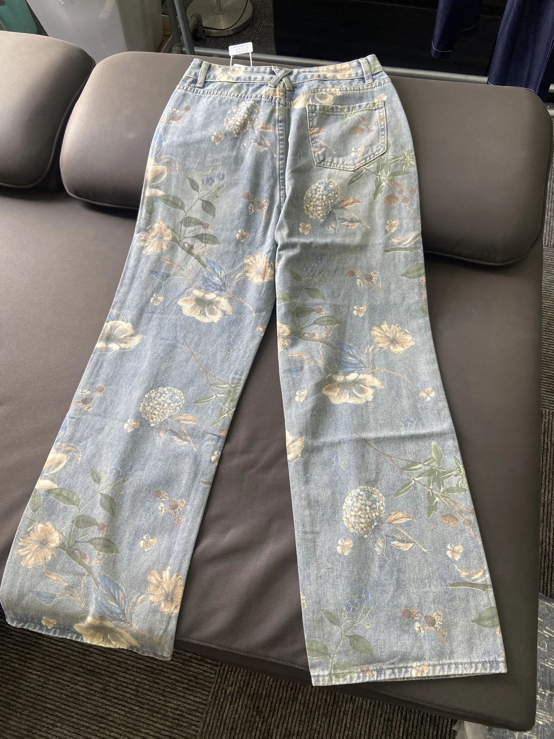 Fashion Printed Jeans 2025 Retro Floral Denim Mopping Trousers Korean Style High Street Loose Hip Hop Wide-leg Jean Pants