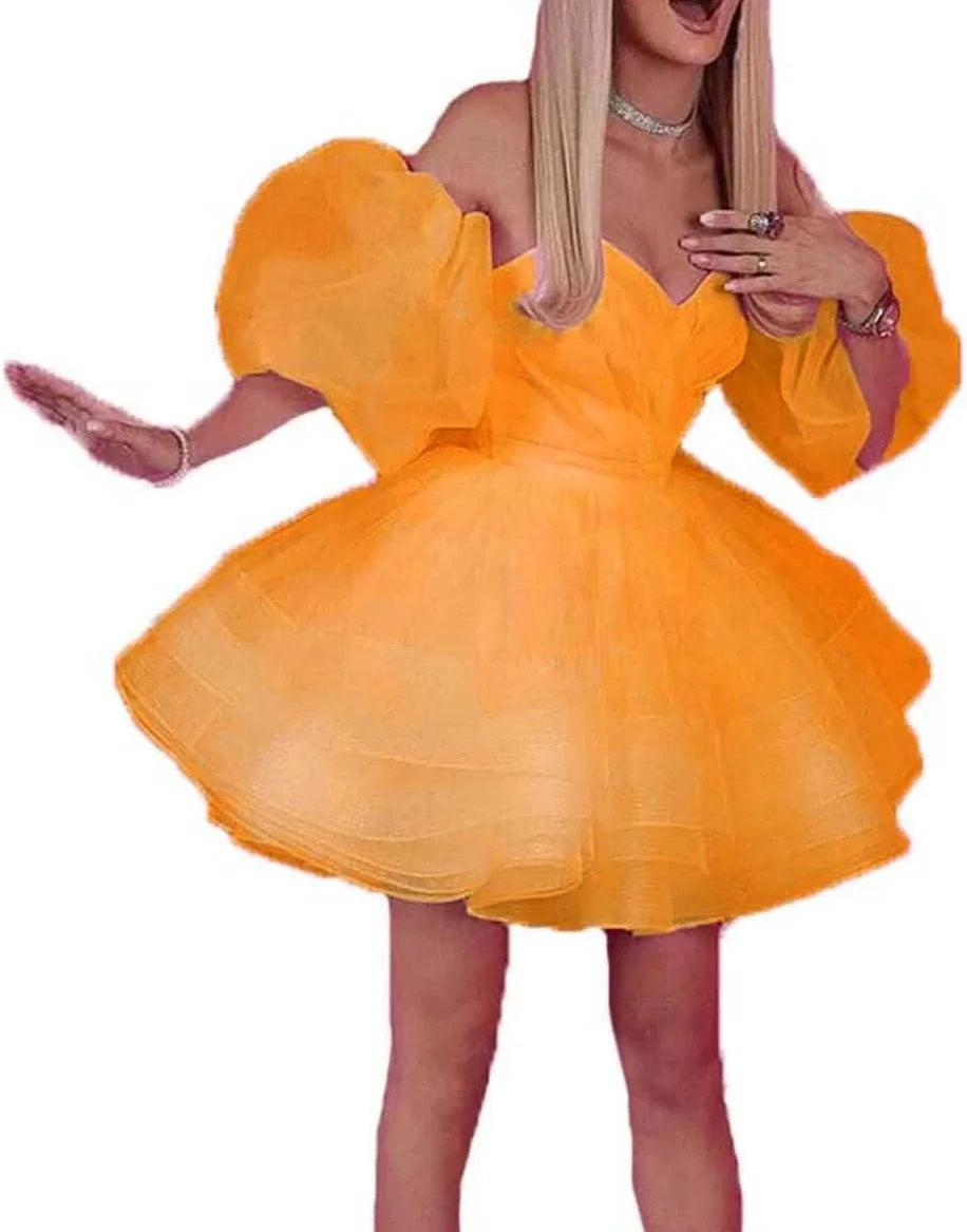 Puffy Sleeve Homecoming Dresses Sweetheart Mini Ball Gown Short Prom Cocktail Sweet Summer Party Dress Vestido Noche customized