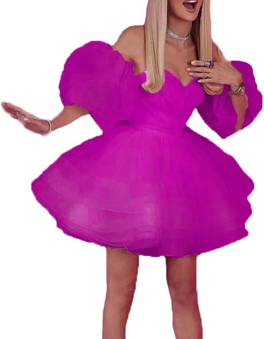 Puffy Sleeve Homecoming Dresses Sweetheart Mini Ball Gown Short Prom Cocktail Sweet Summer Party Dress Vestido Noche customized