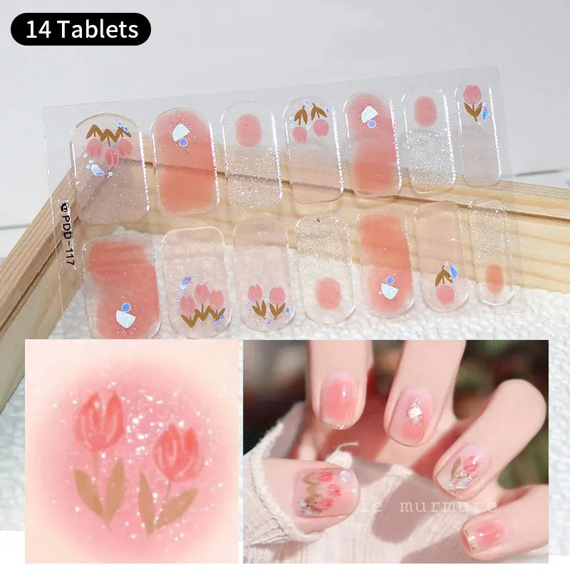 1pc DIY Baking-free Nail Stickers Long-Lasting Solid Color Fresh Flowers Christmas Autumn Nail Strips Patch Full Cover Decal
