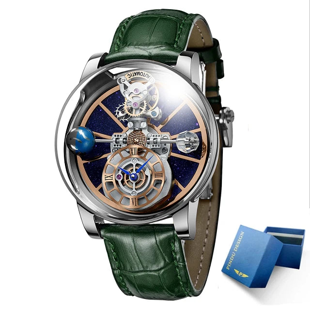PINDU Design Watches Man Starry Sky Watch For Men Quartz Wristwatches Clock Earth Theme Design Man Watch Celestial Body Series