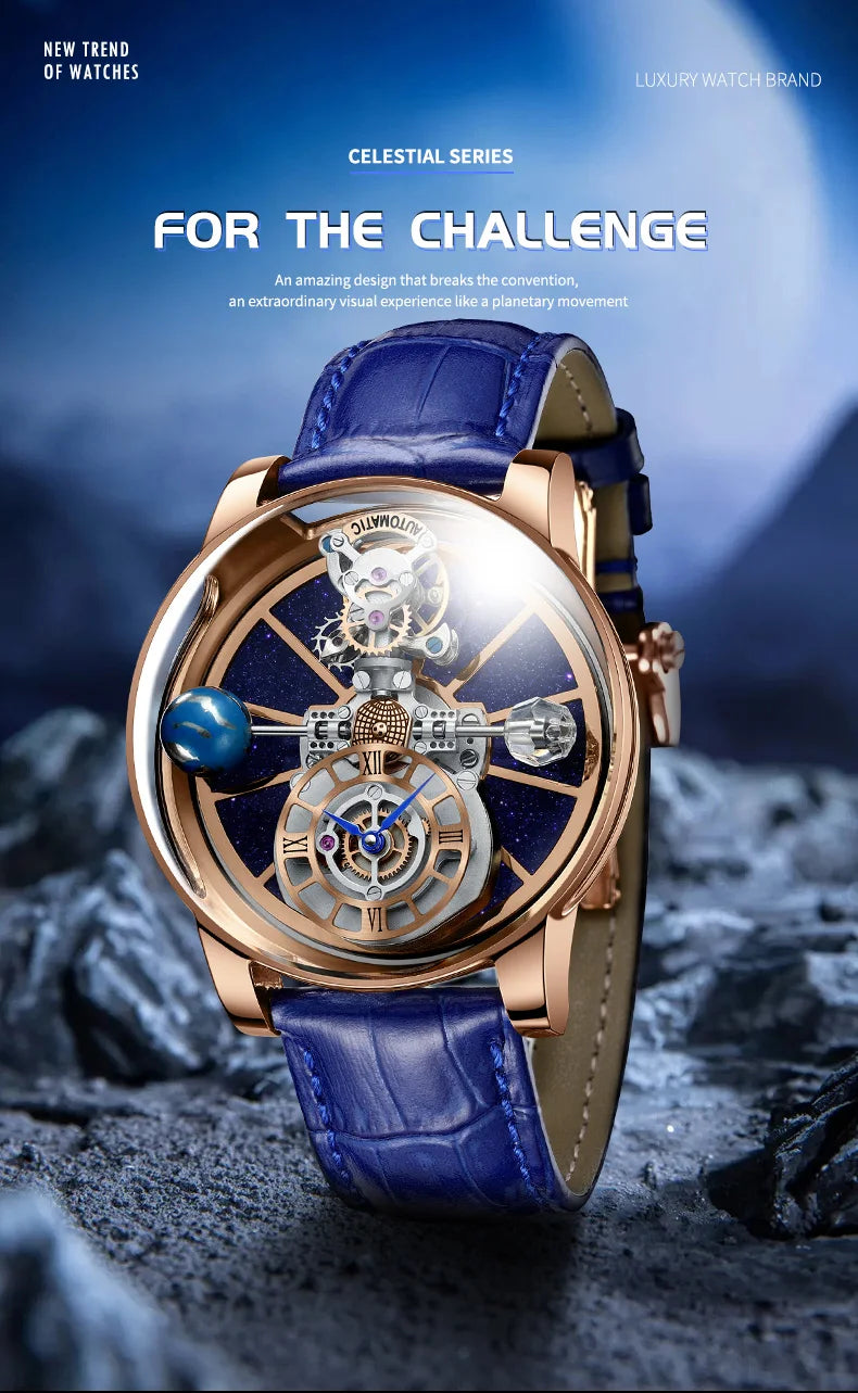 PINDU Design Watches Man Starry Sky Watch For Men Quartz Wristwatches Clock Earth Theme Design Man Watch Celestial Body Series