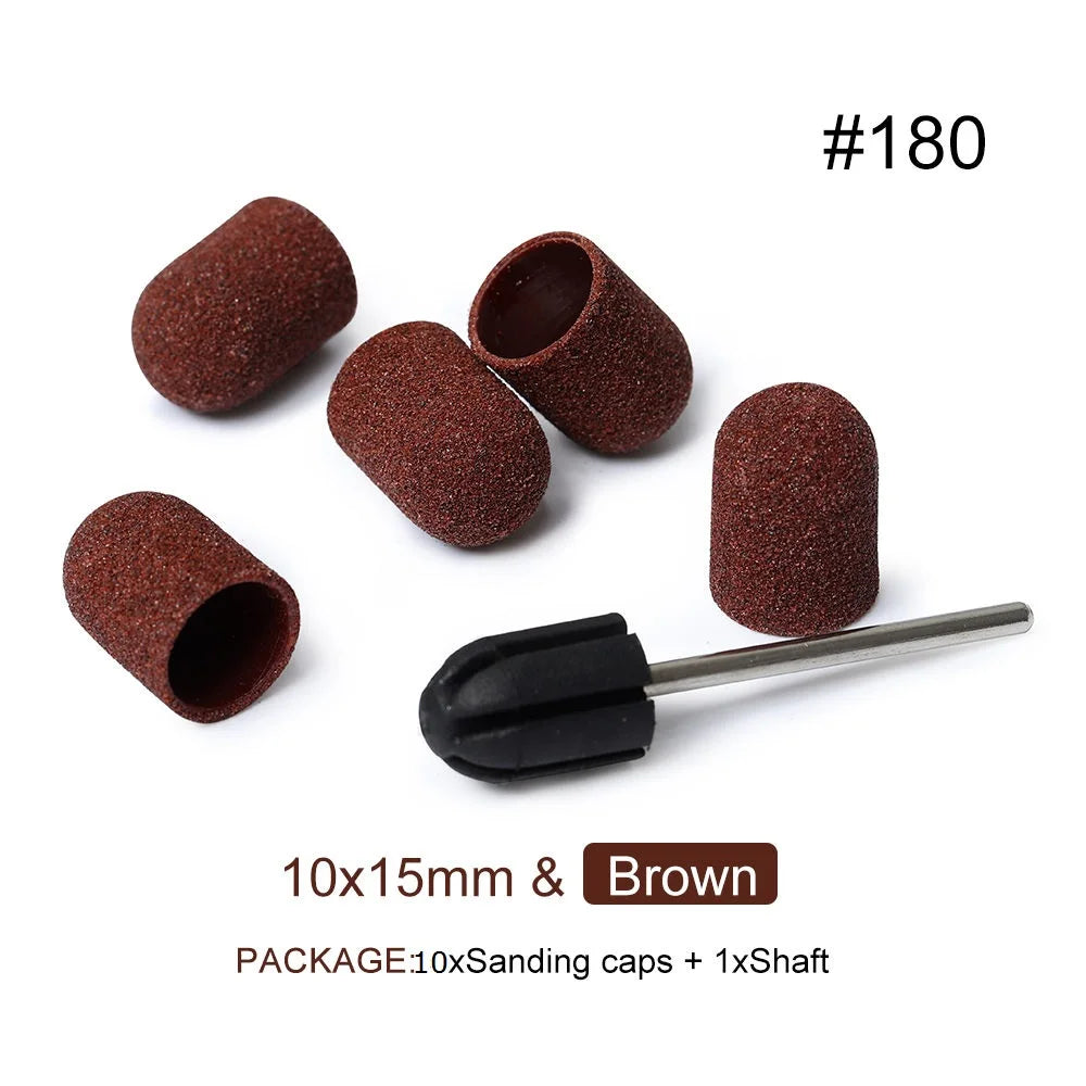 11ps 10*15mm Electric Nail Drill Bit Block Sanding Cap Band Rubber Mandrel Grip Milling Cutter Manicure Pedicure Tools Accessory