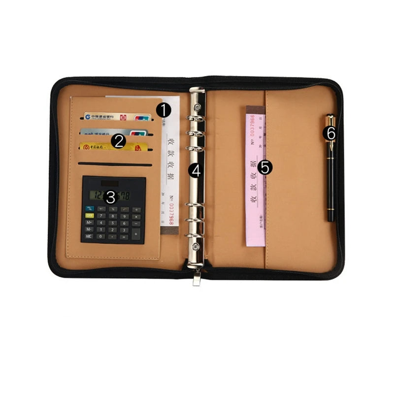 XIWAN Executive A5 Durable Thermal PU Leather Composition Organizer Planner Notebook Calculator Loose-leaf Ring Binder Zip