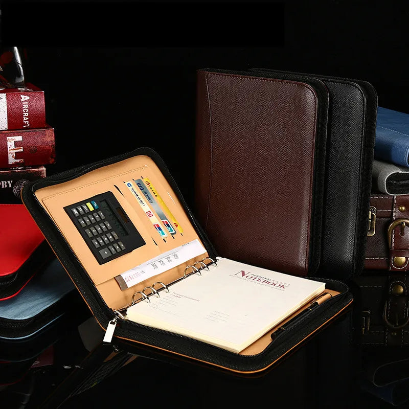 XIWAN Executive A5 Durable Thermal PU Leather Composition Organizer Planner Notebook Calculator Loose-leaf Ring Binder Zip