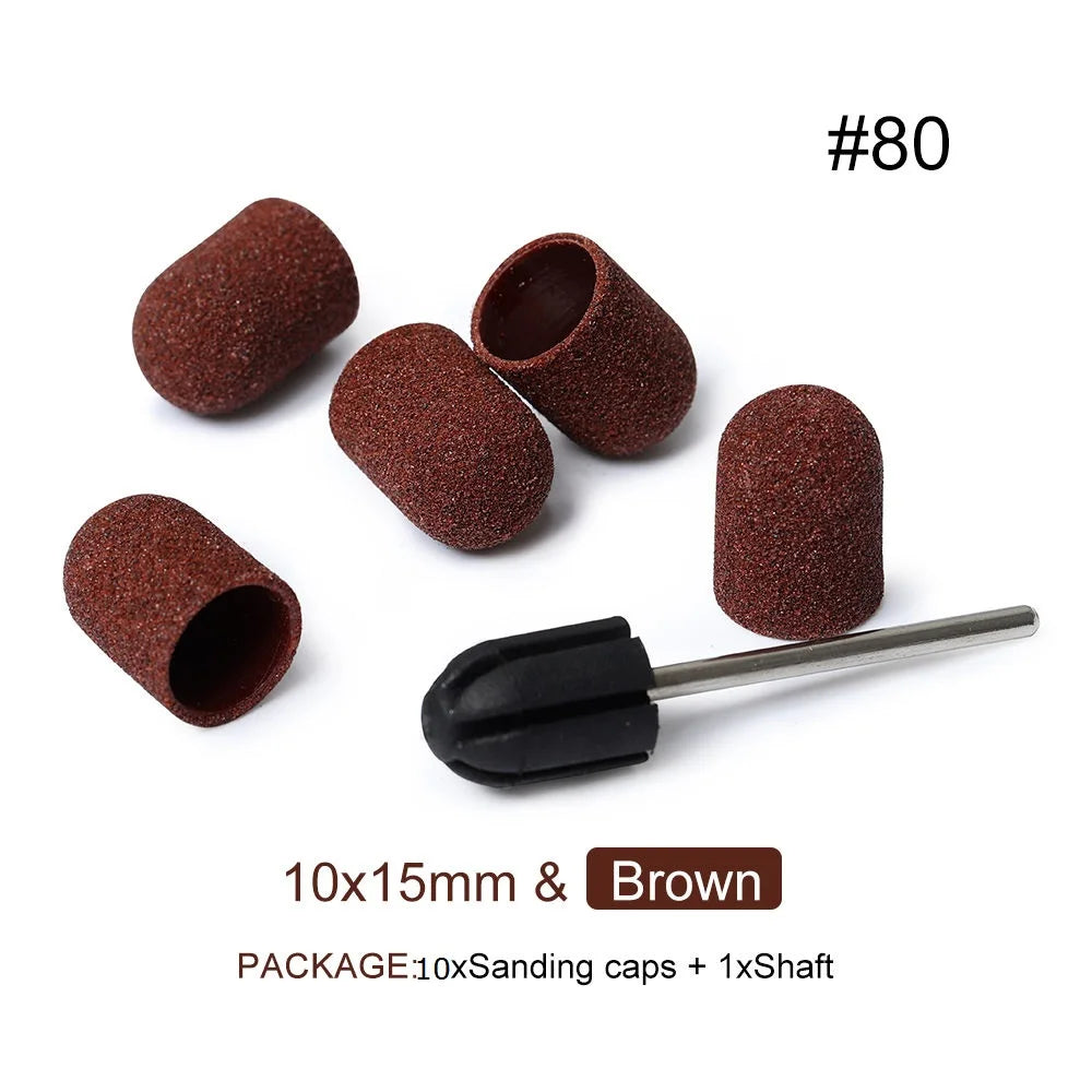 11ps 10*15mm Electric Nail Drill Bit Block Sanding Cap Band Rubber Mandrel Grip Milling Cutter Manicure Pedicure Tools Accessory