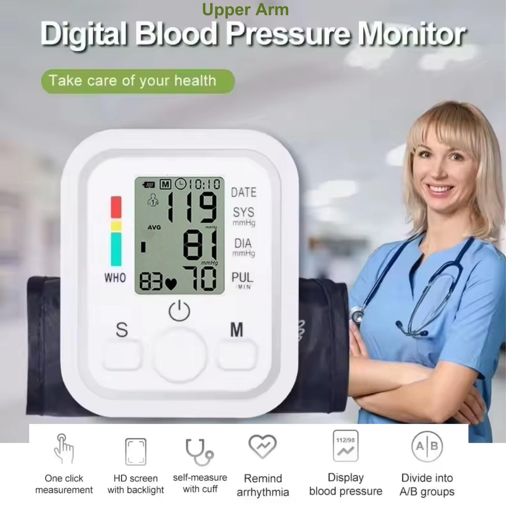 Blood Pressure Monitor With X4 AAA Battery, Large Cuff Digital Upper Arm BP Machine, 2x99 Memory Set, Voice Prompt, USB Cable, Arrhythmia Detection, Heart Rate Hypertension Monitors, Home Use  White