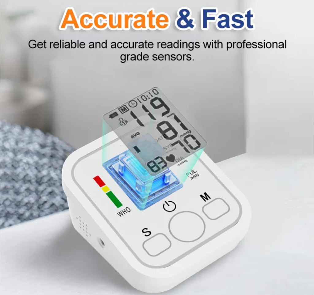 Blood Pressure Monitor With X4 AAA Battery, Large Cuff Digital Upper Arm BP Machine, 2x99 Memory Set, Voice Prompt, USB Cable, Arrhythmia Detection, Heart Rate Hypertension Monitors, Home Use  White